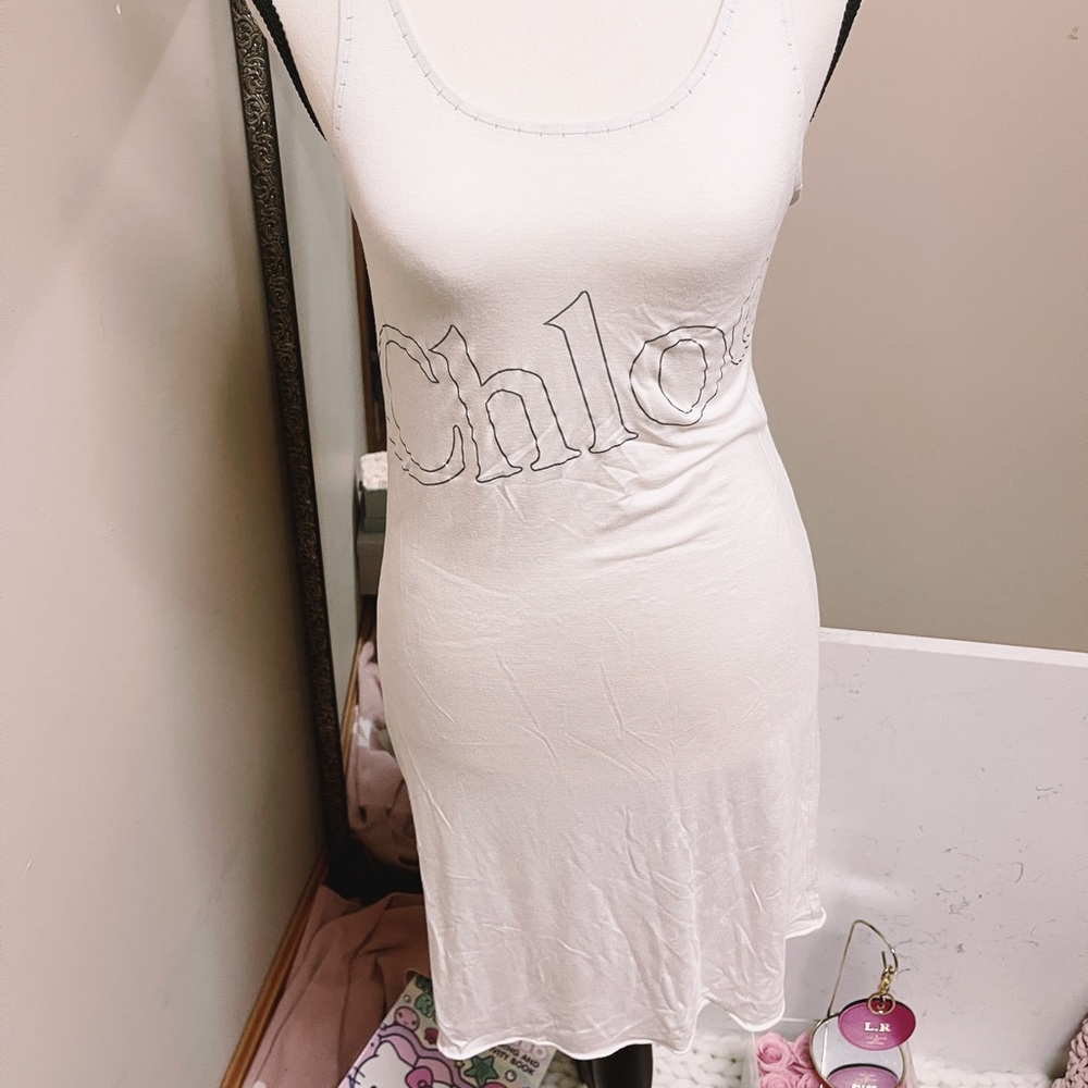 Authentic Chloe Cream Lightweight Logo Dress / Cover Up